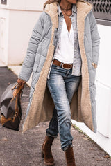 Solid Color Hooded Long Coat Winter Long Sleeve Double-sided Wear Slim Elegant Cardigan Puffer Jacket Top Women's Clothing