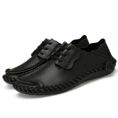 Men's Low-top Lace-up Round Toe Casual Leather Shoes