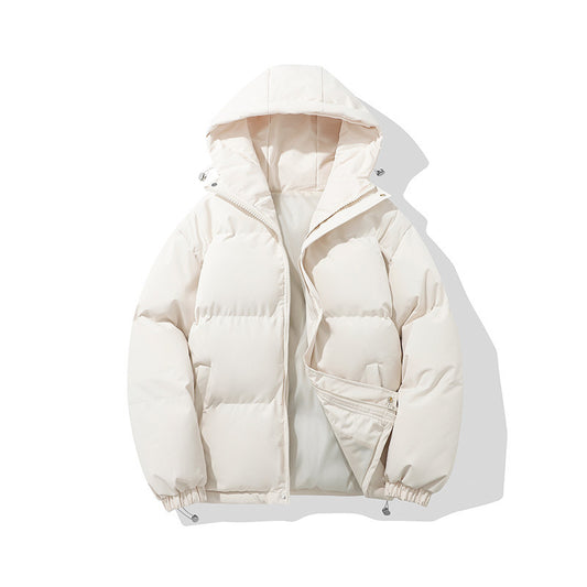 Zipper Solid Color Hooded Padded Puffer Jacket