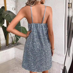 Pure Color Sequins Camouflage Sling Party Elegant Dress