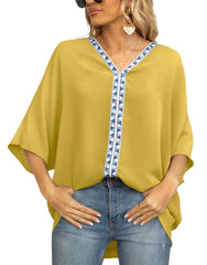 Summer Women's Bat Sleeve Chiffon V-neck Shirt