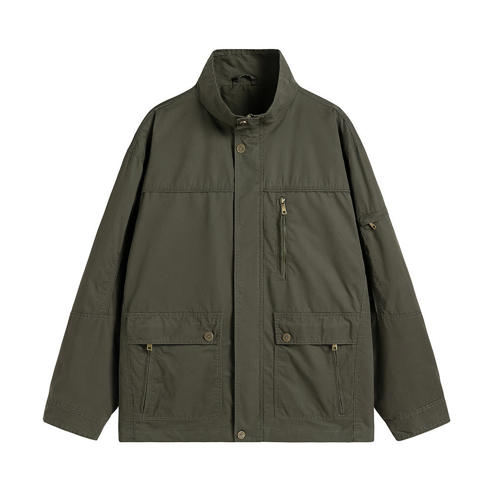 Men's Thin Casual Jacket With More Than American Workwear Bags Loose