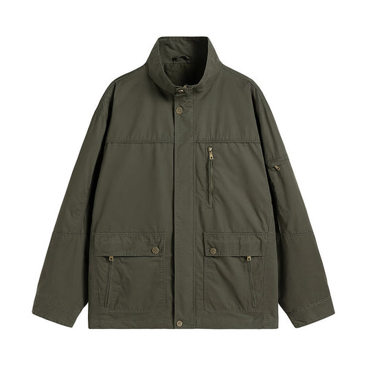 Men's Thin Casual Jacket With More Than American Workwear Bags Loose
