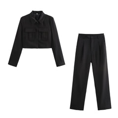 Double Pocket Coat Top Pants Suit Women