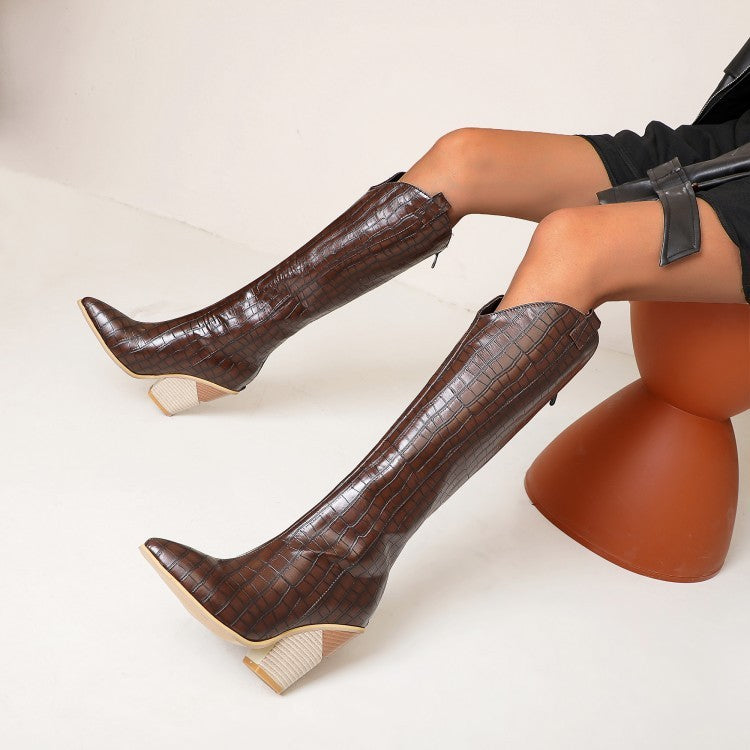 Boots Snake Print Boots Thick Heels Rider Boots