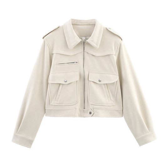 Spring And Autumn Casual Loose European And American Style Suede Fabric Jacket Short Coat
