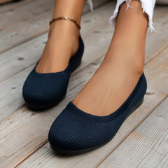 Round Toe Flats Shoes Casual Comfortable Soft Slip On Knit Mesh Shoes For Women