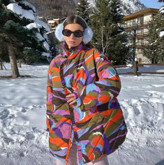 Women's Fashion Printing Large Cotton Coat Puffer Jacket