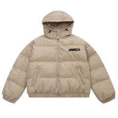 Texture Pleated Warm Thick Loose Hooded Cotton Puffer Coat