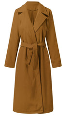 Woolen Coat Simple Fashion V-neck Lace Up Long Coat For Women