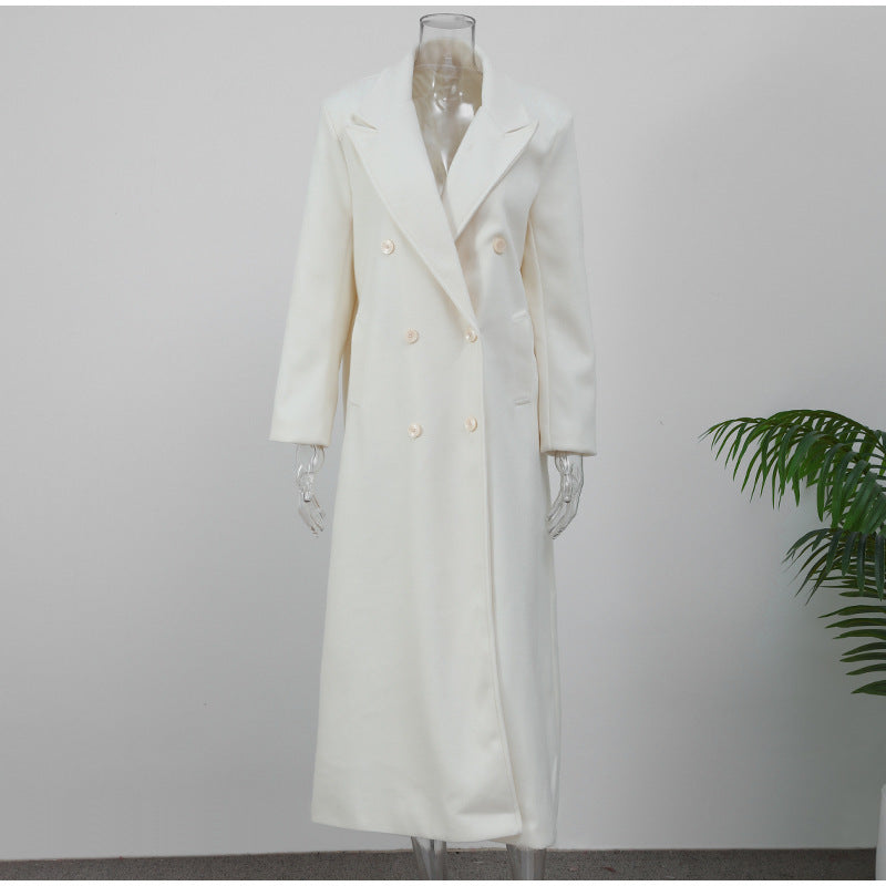 Double-sided Woolen White Elegant Slimming Draping Trench Coat