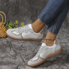 Colorblock Lace-up Flats Shoes Fashion Breathable Hollow Slip On Casual Shoes For Women