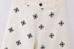 Geometric Embroidery Wide Leg Straight Casual Pants