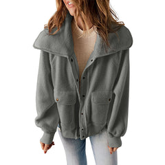 Casual Cardigan Breasted Jacket Women's Warm Plush Long Sleeve Jacket