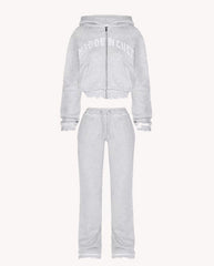 Ins Letter Sports Suit Zip-up Hooded Cropped Sweatshirt Top And Loose Drawstring Trousers Fashion Womens Clothing
