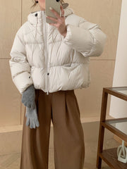 White Duck Down Puff Fluffy Hooded Down Puffer Jacket