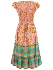 New Flowers Print V-neck Dress Summer Casual Ruffle Sleeveless Dresses Bohemian Holiday Beach Dress For Womens Clothing