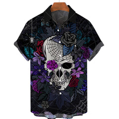 Men's Halloween Short Sleeve Printing Lapel Cardigan Top Summer Cartoon Unique Shirt