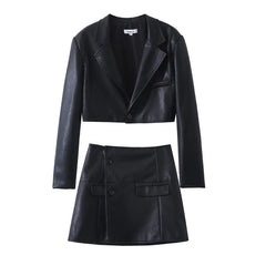 Spicy Girl Style Leather Coat Skirt Fashion Suit