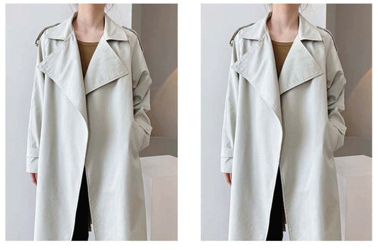 Temperament British Mid Length Over The Knee Windbreaker Women Loose Korean Style Jacket
