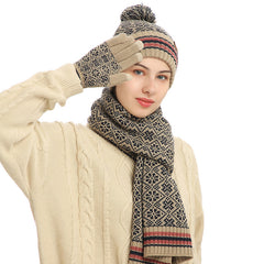 Three-piece Winter  Knitted Warm Woolen Hat Scarf And Gloves