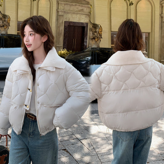 Puff Loose Casual Rhombus Coat Elegant Cotton-padded Puffer Jacket