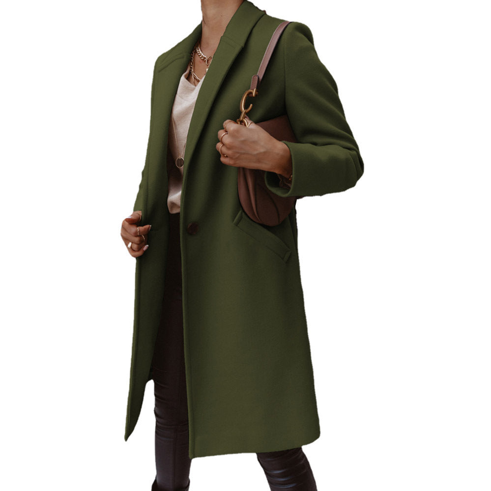 European And American Woolen Lapel Single Button Urban Trench Coat