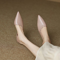 Women's Genuine Leather French Retro Pumps With Low Heels