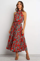 Floral Halter Strap Large Swing Dress Women's Clothing