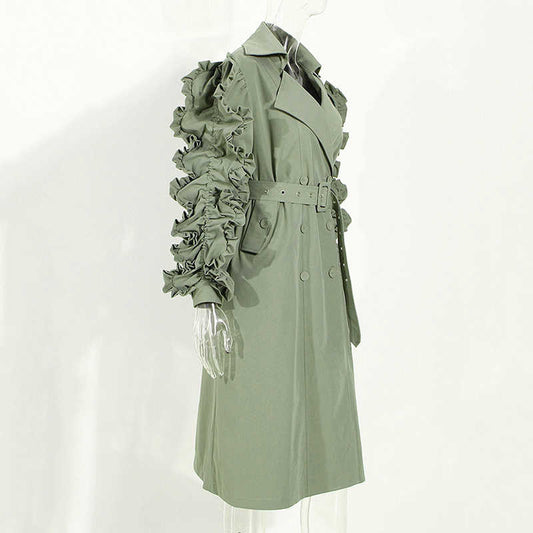 Personality Temperament Trench Coat All Match Double Breasted Solid Color