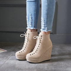 High-heeled Sponge Cake Was Thin Suede Lace-up Women