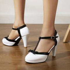 Patent Leather Trim Bow High Heels