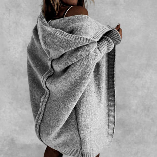 Ins Knitted Hooded Cardigan Fashion Loose Solid Color Batwing Sleeve Sweater Autumn And Winter Women's Clothing