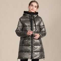 Women's Padded Nylon Bright Bread Hooded Winter Jacket