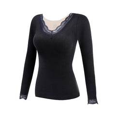 Thermal Underwear Women's Suit With Chest Pads Sexy V-neck Lace Long Sleeves