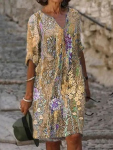 Floral Tunic V-neck A-line Dress