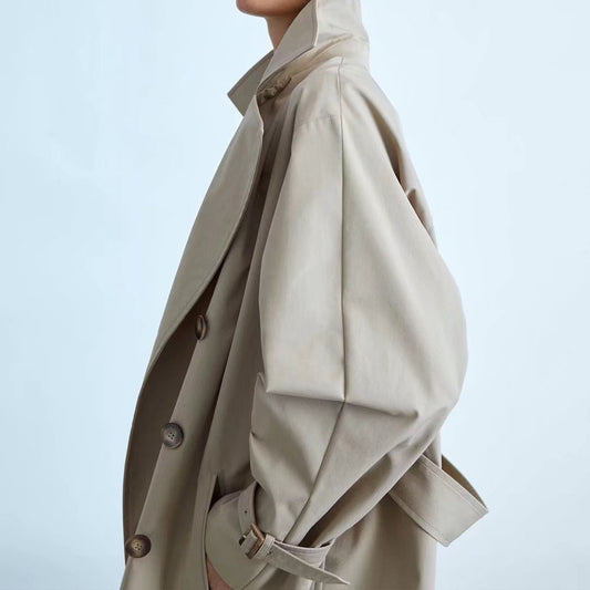 Vintage Women's Double Breasted Fashion Over Knee Trench Coat