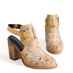 Personalized Retro Embroidered Rivet High Heels Chunky Heel Women's Sandals