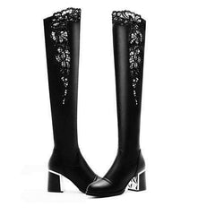 Women's Chunky Heel Boots Fleece-lined Lace