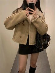 Double Breasted Pure Color Thickened Coat