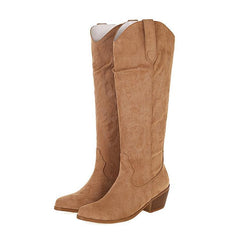 Western Cowboy Boot Women's Heel Pointed Toe Knight Boots Below The Knee Boots Slim