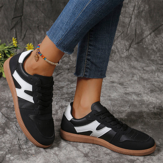 Colorblock Lace-up Flats Shoes Fashion Round Toe Slip On Casual Shoes For Women