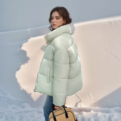 Down Cotton-padded Puffer Jacket Short Loose Lapel Warm Thickened Cotton-padded Coat