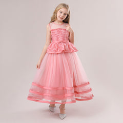 Girls' Flower Bow Tie Wedding Dress