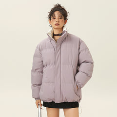Casual Stand Collar Cotton-padded Puffer Jacket Thickened Warm Coat