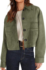 European And American Style Women Faux Suede Short Jacket Casual Lightweight Autumn Fashion