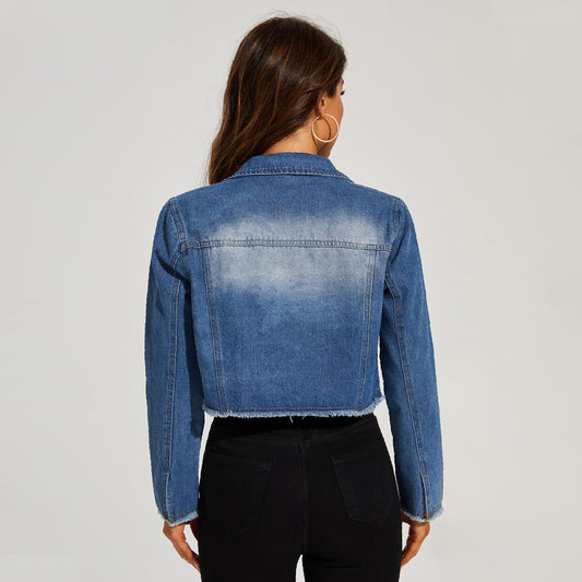 European And American Distressed Short Denim Jacket