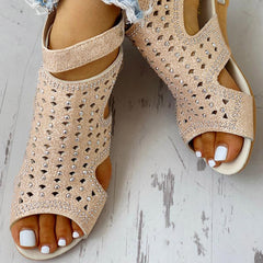 Rhinestones Sandals Summer Peep-toe Hollow Out Shoes Men With Back Zip Design
