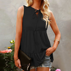 European And American Women's Solid Color Sleeveless Loose Casual T-shirt