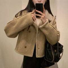 Double Breasted Pure Color Thickened Coat